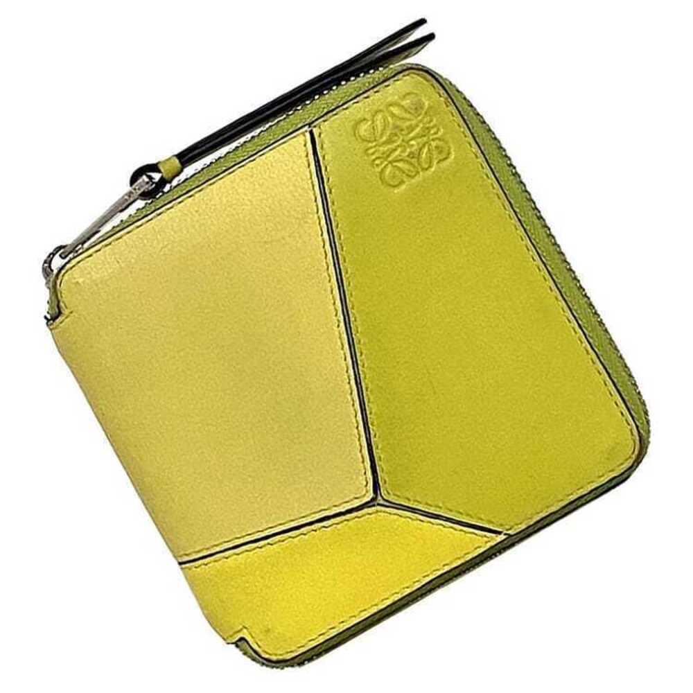 Loewe Round Zipper Bifold Wallet Puzzle Anagram Leather Compact Folding Yellow